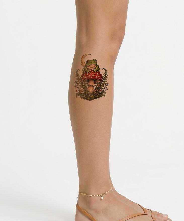 Diseño de tatuaje de rana sobre seta