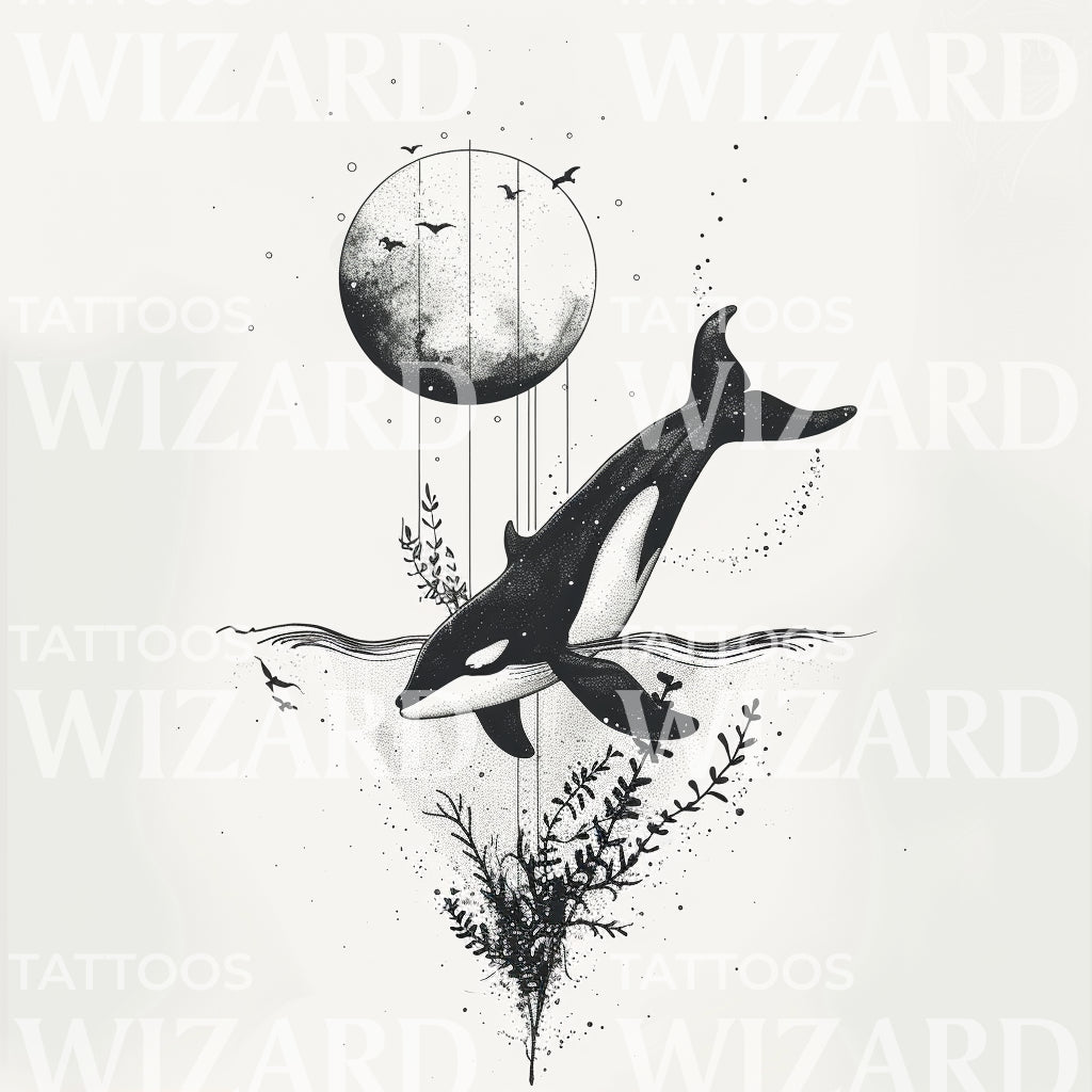 Full Moon Ocean Tattoo Design