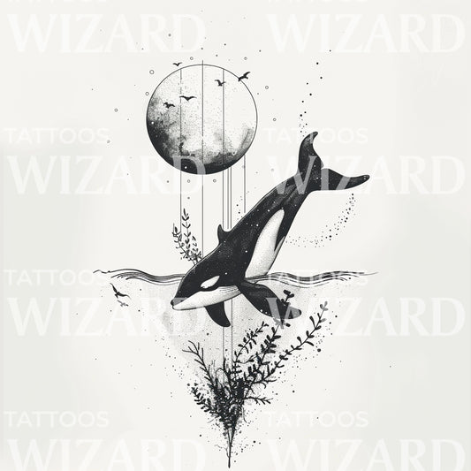 Full Moon Ocean Tattoo Design