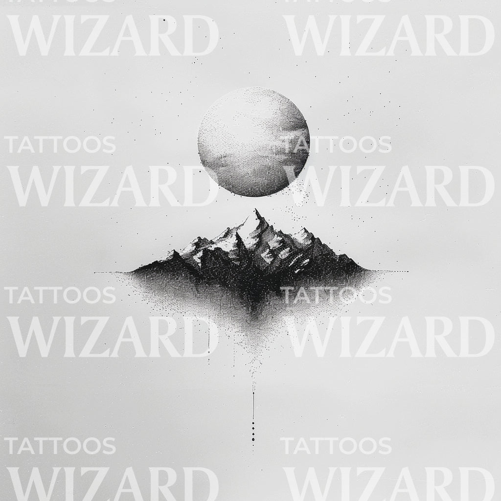 Full Moon on Mountain Minimalist Tattoo Design