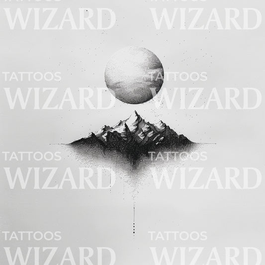 Full Moon on Mountain Minimalist Tattoo Design