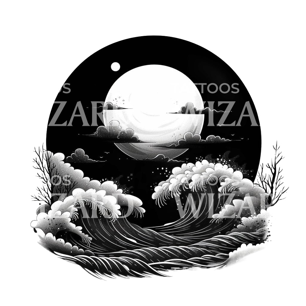 Full Moon Storm Tattoo Design