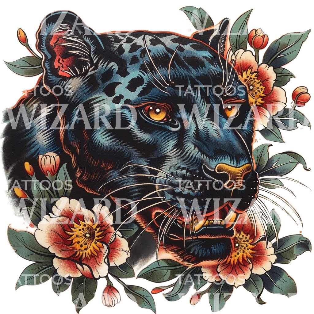 Old School Black Panther Tattoo Design