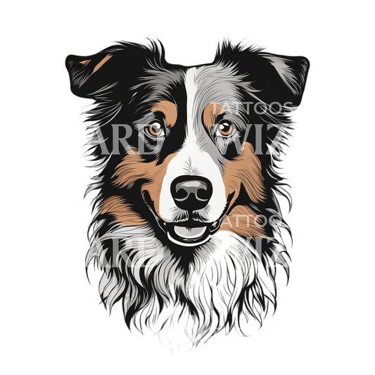 Australian Shepherd Dog Head rectangle Tattoo Design