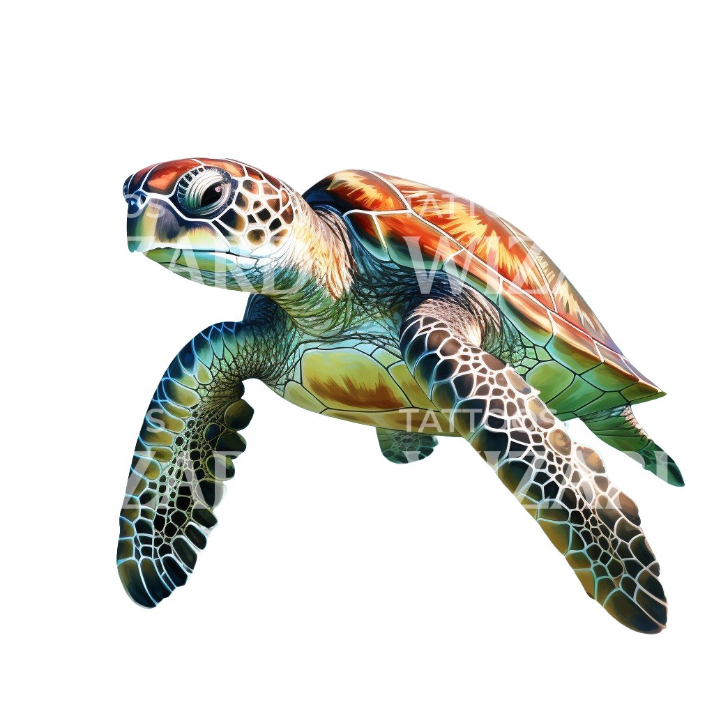 Watercolor Sea Turtle Tattoo Design