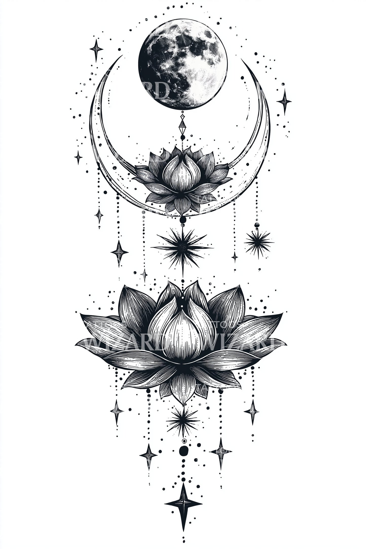 Desain Tato Teratai Bulan Sabit Galaksi