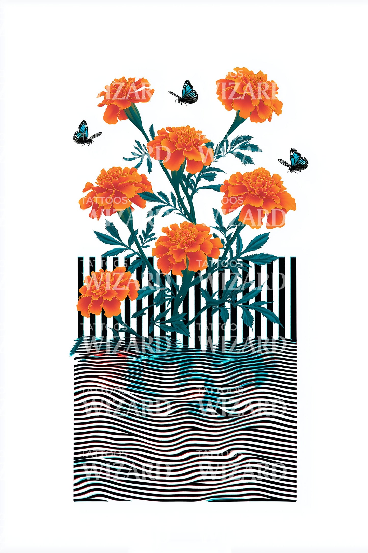 Garden Marigold Fence Tattoo Illustration