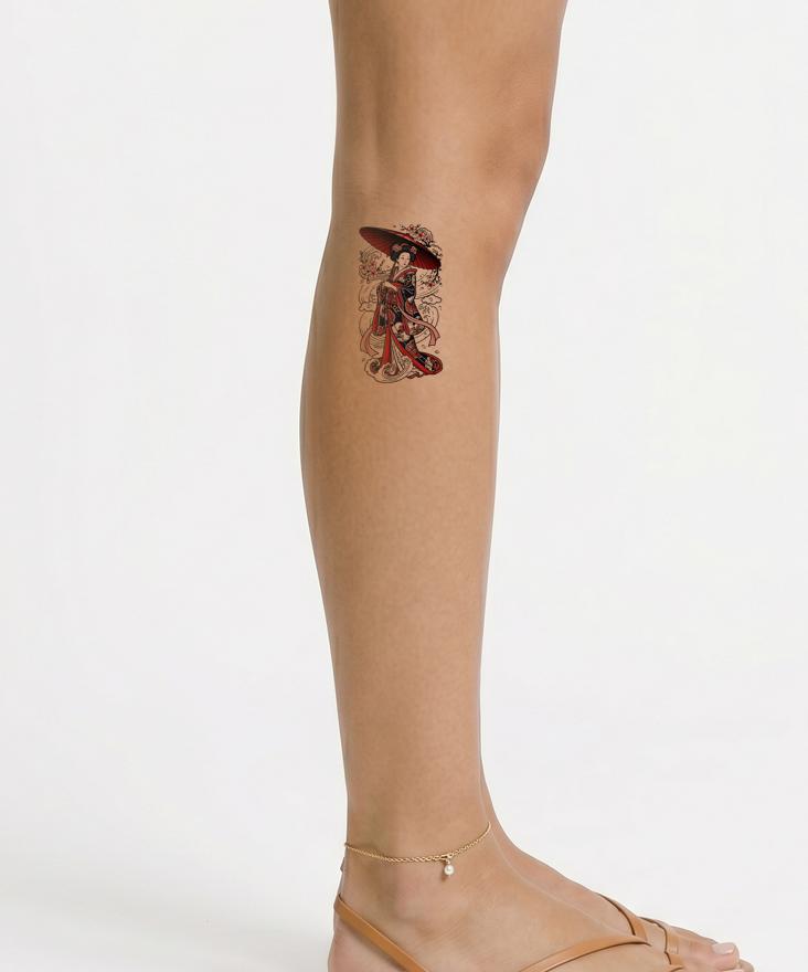Design de Tatuagem Gueixa, Sakura e Guarda-Chuva
