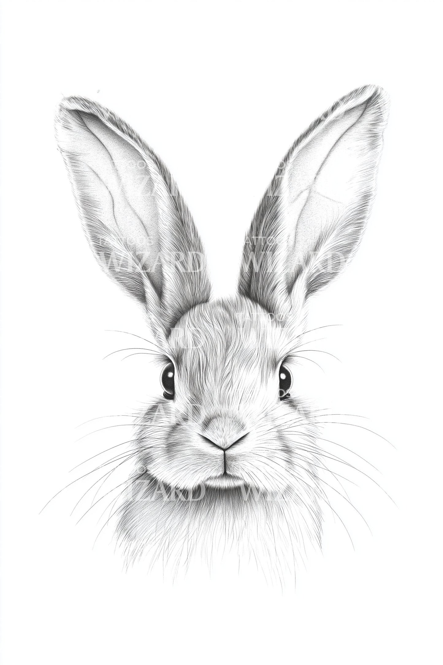 Gentle Rabbit Portrait Tattoo Illustration
