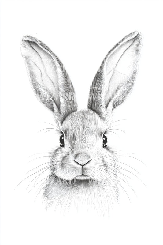 Gentle Rabbit Portrait Tattoo Illustration