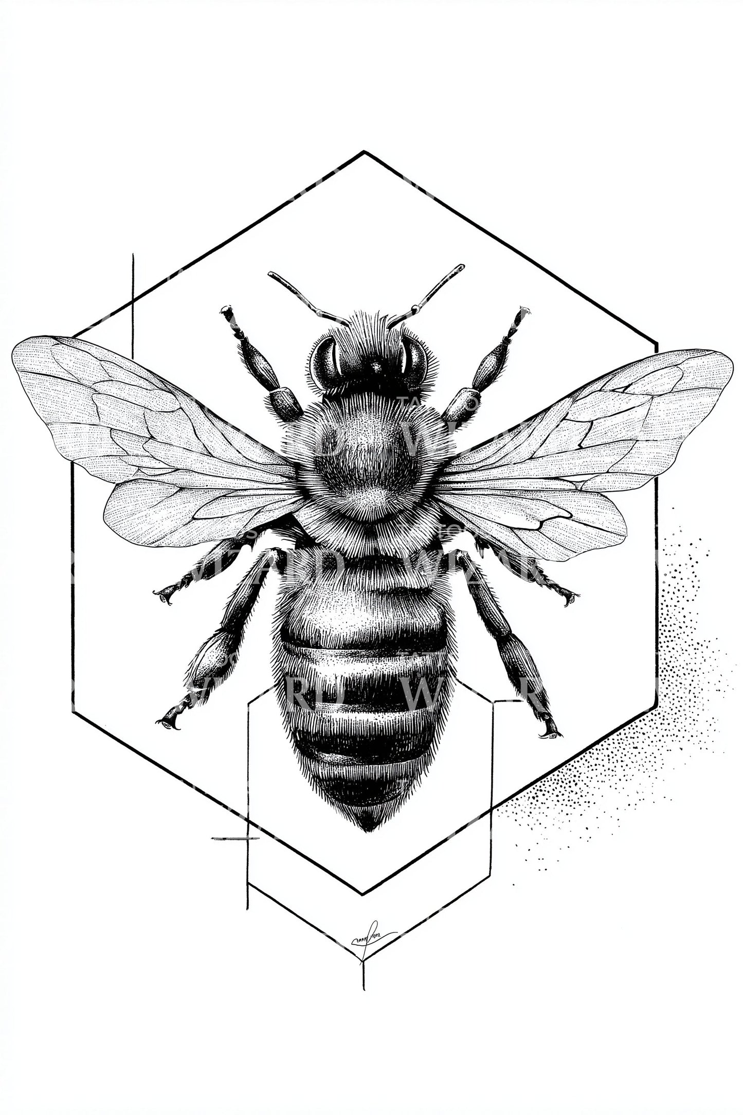 Geometric Bee Hexagon Tattoo Design