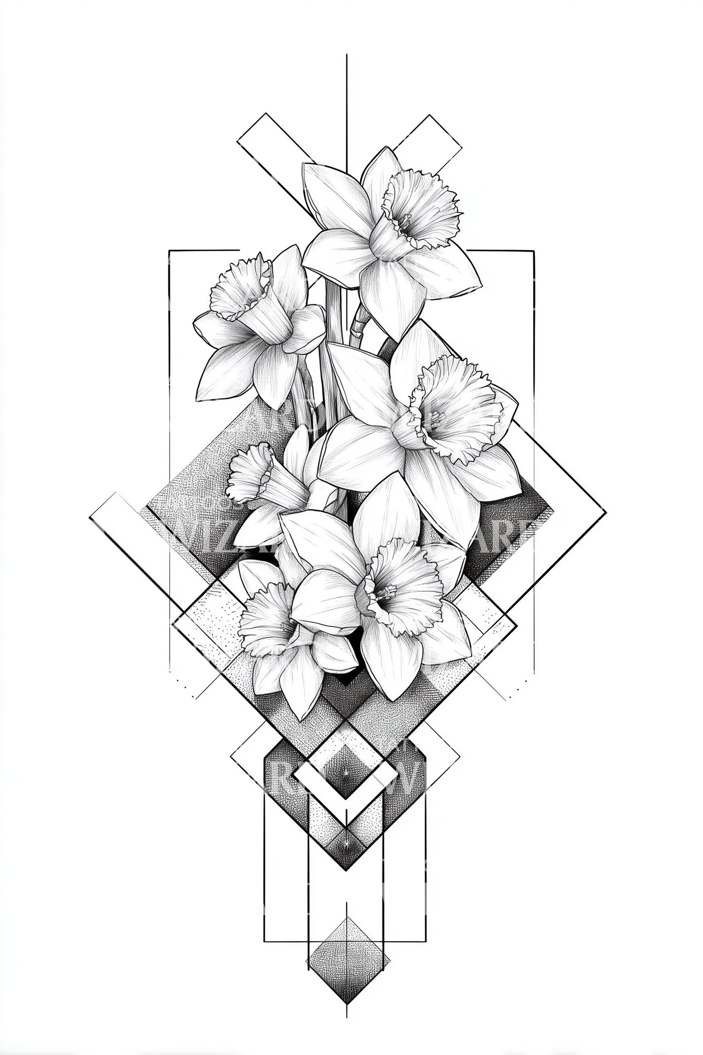 Geometrinen kukkakehys tatuointimalli