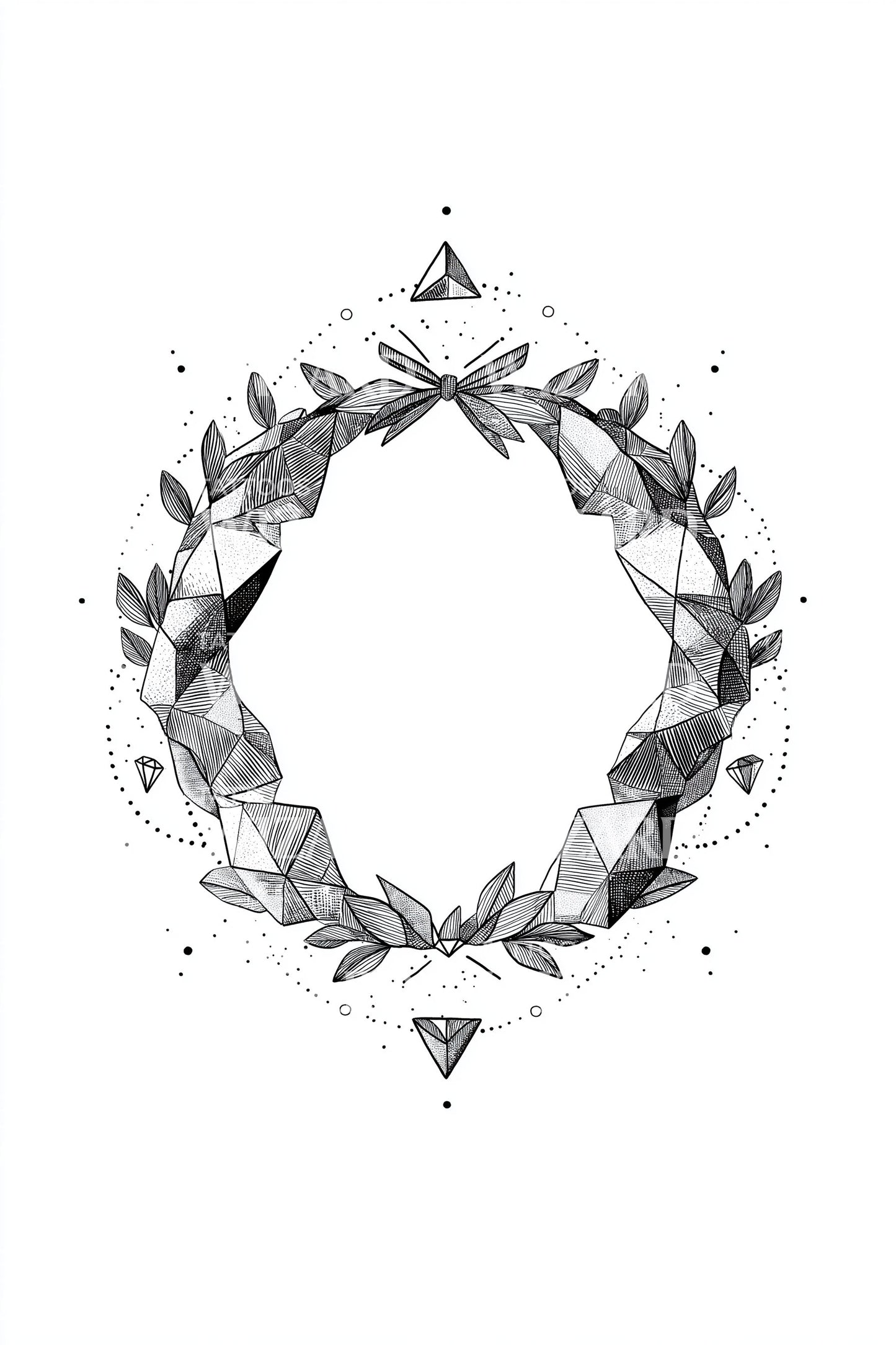 Geometric Crystal Winter Wreath Tattoo Design