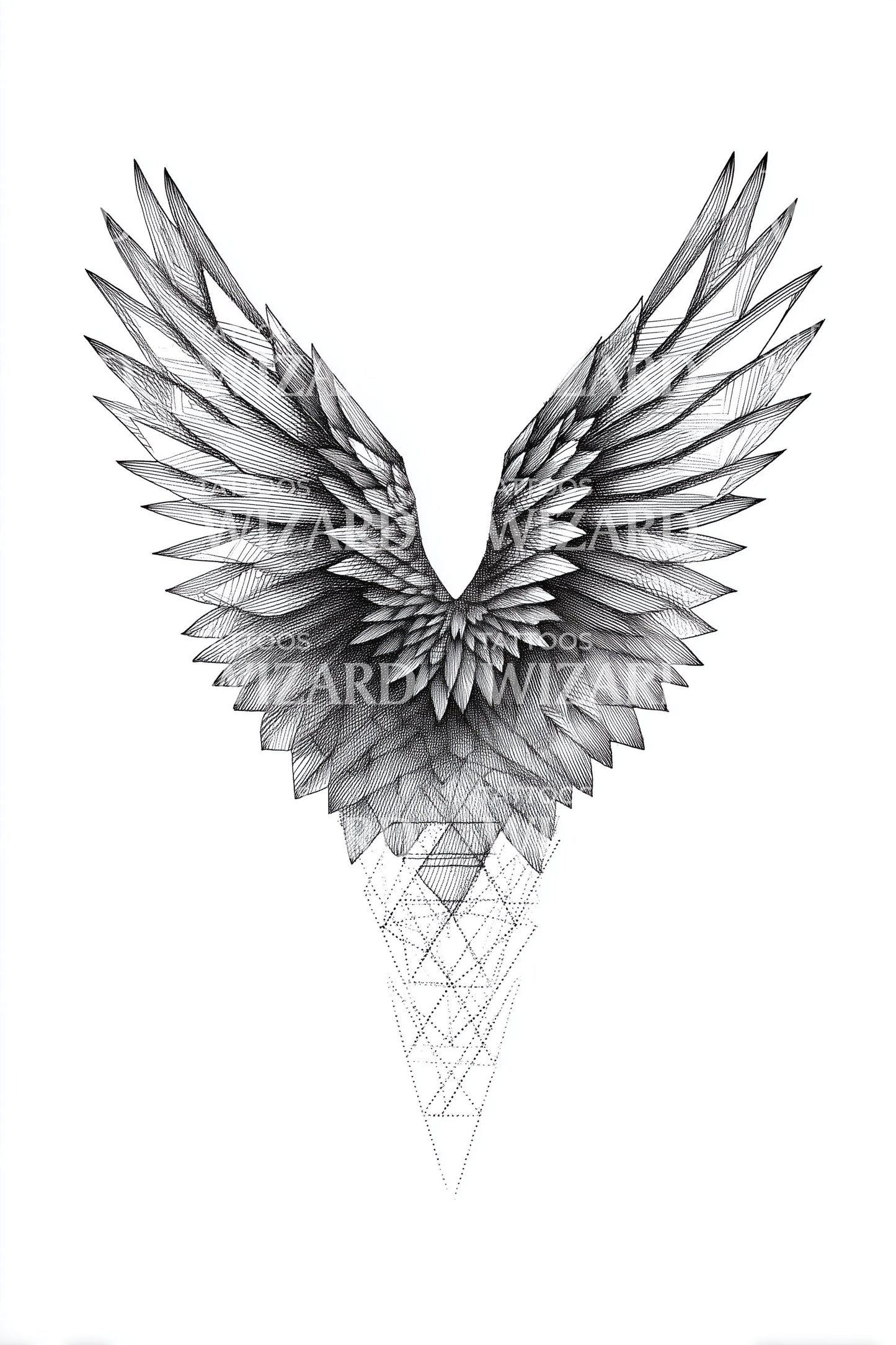 Geometric Feathered Wings Tattoo Design