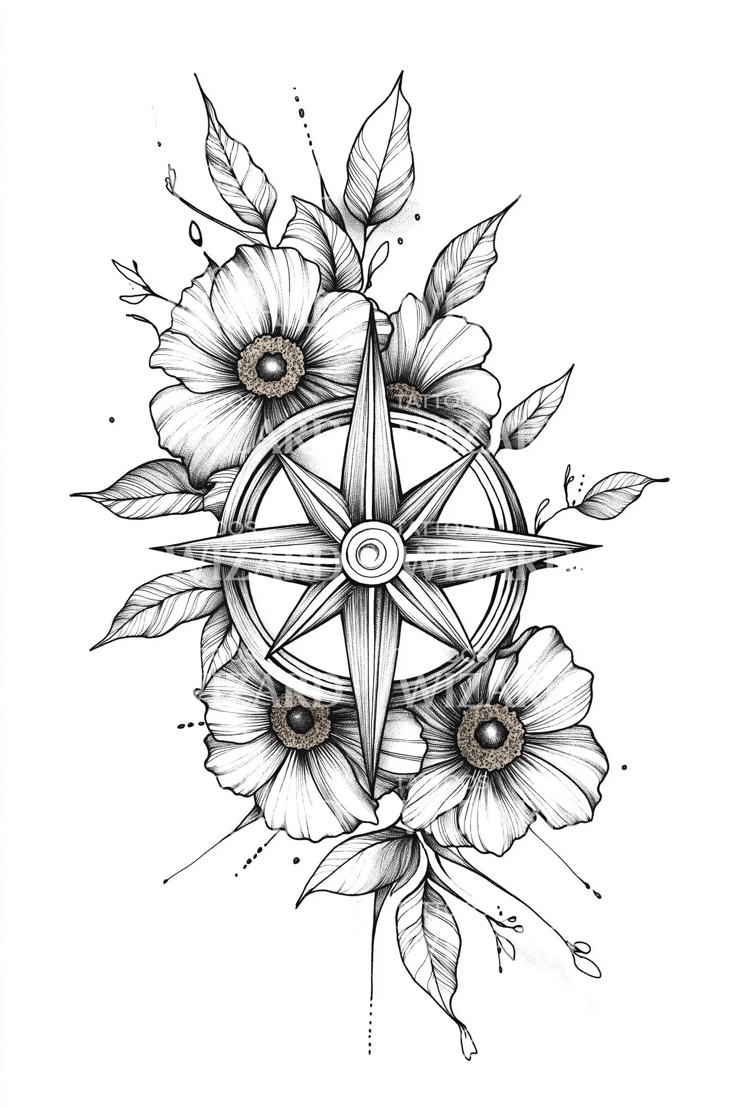 Desenho de Tatuagem de Roda Floral Geométrica