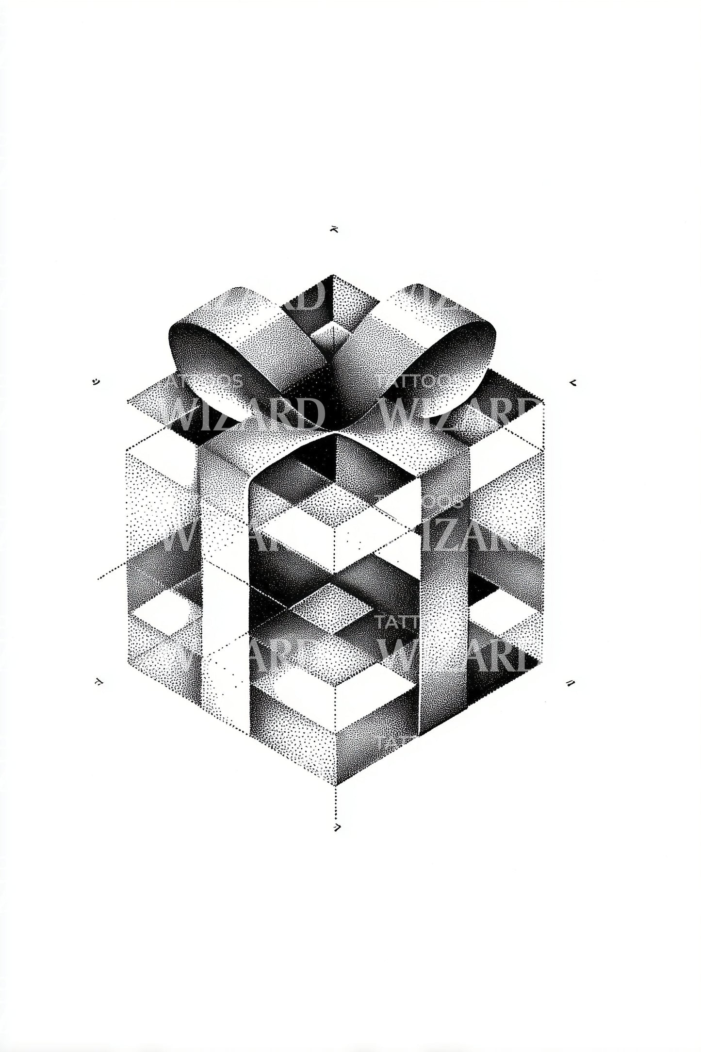 Geometric Gift Cube Tattoo Design