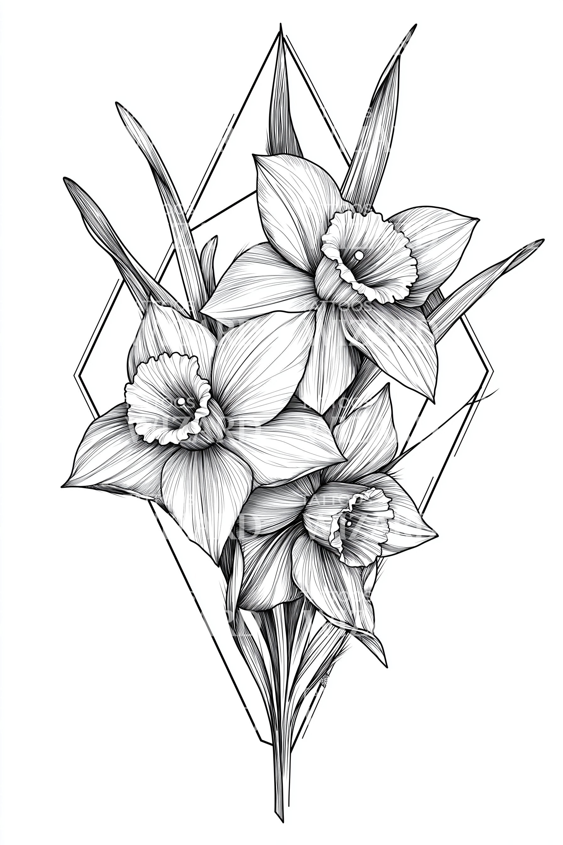 lily flower tattoo stencils Geometric Lily Cluster Tattoo Design