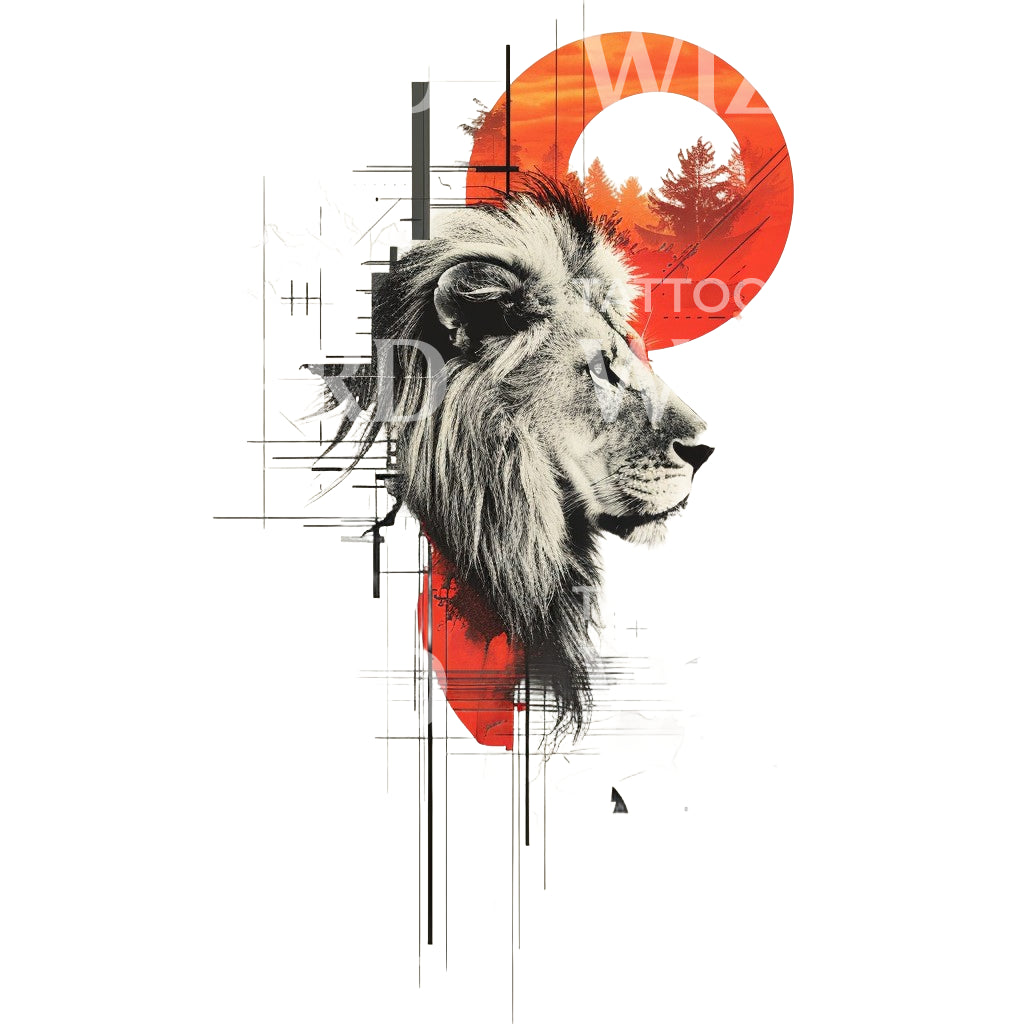 Geometric Lion Safari Tattoo Design