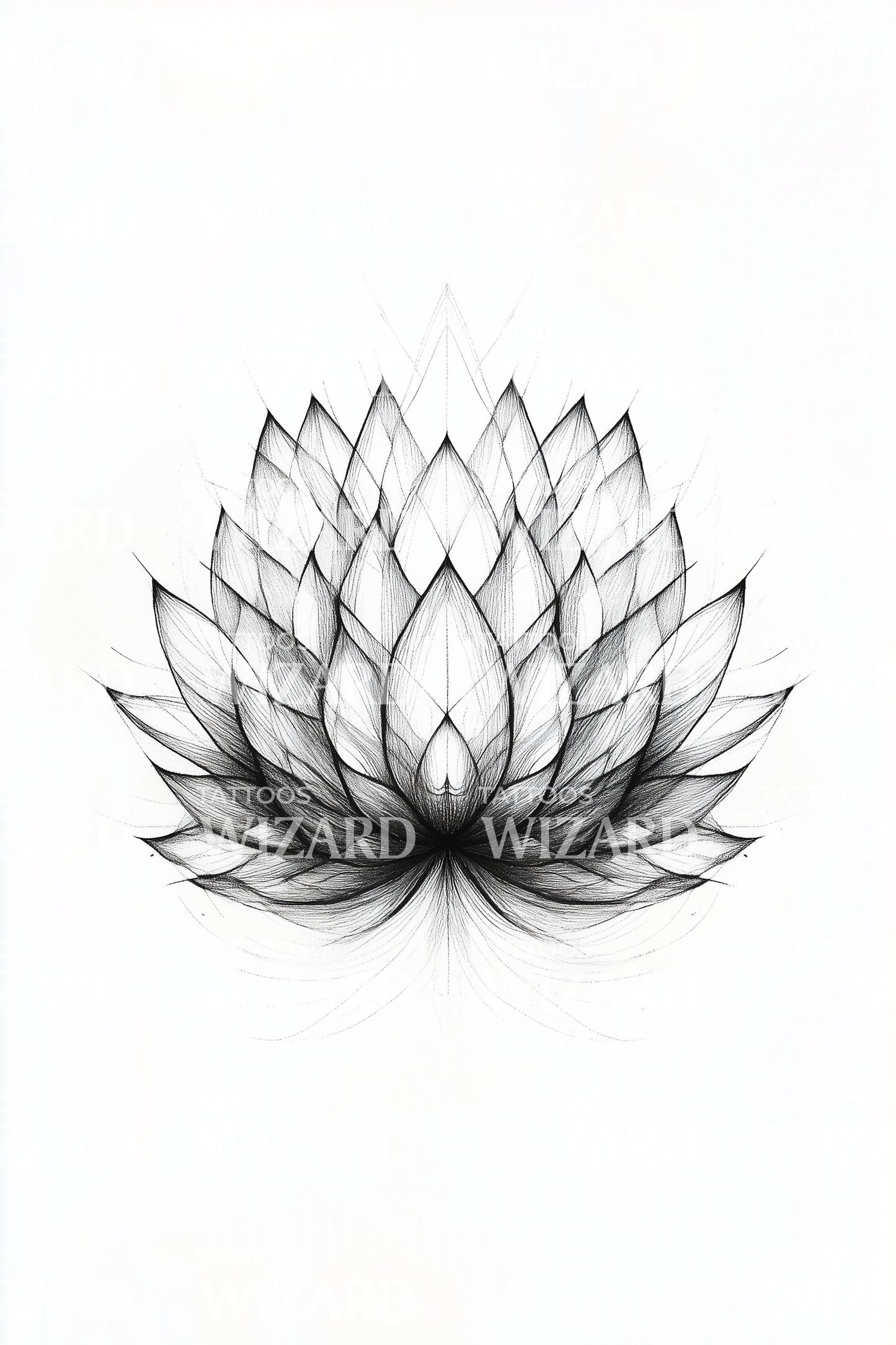 Geometric Lotus Crest Tattoo Design