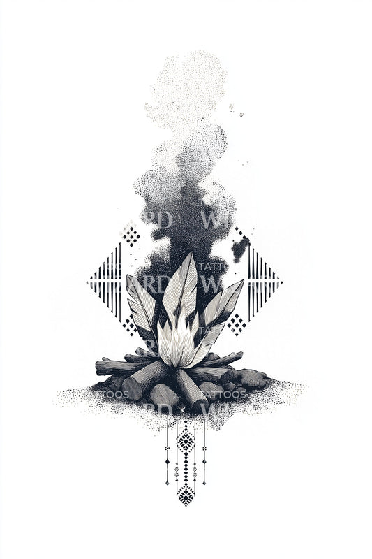 Geometric Lotus Smoke Plume Tattoo Illustration