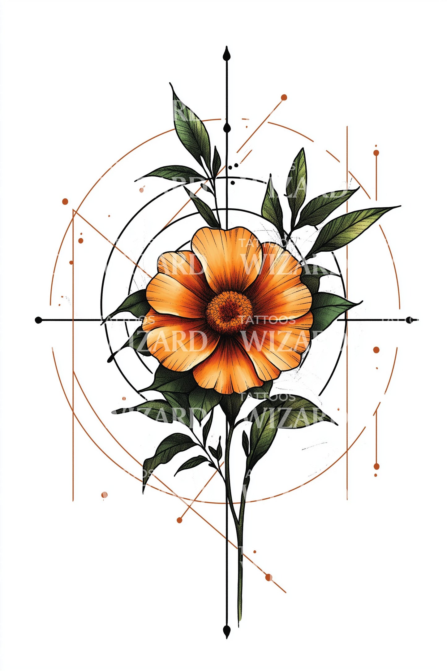 Geometrisch goudsbloem speer tatoeage ontwerp