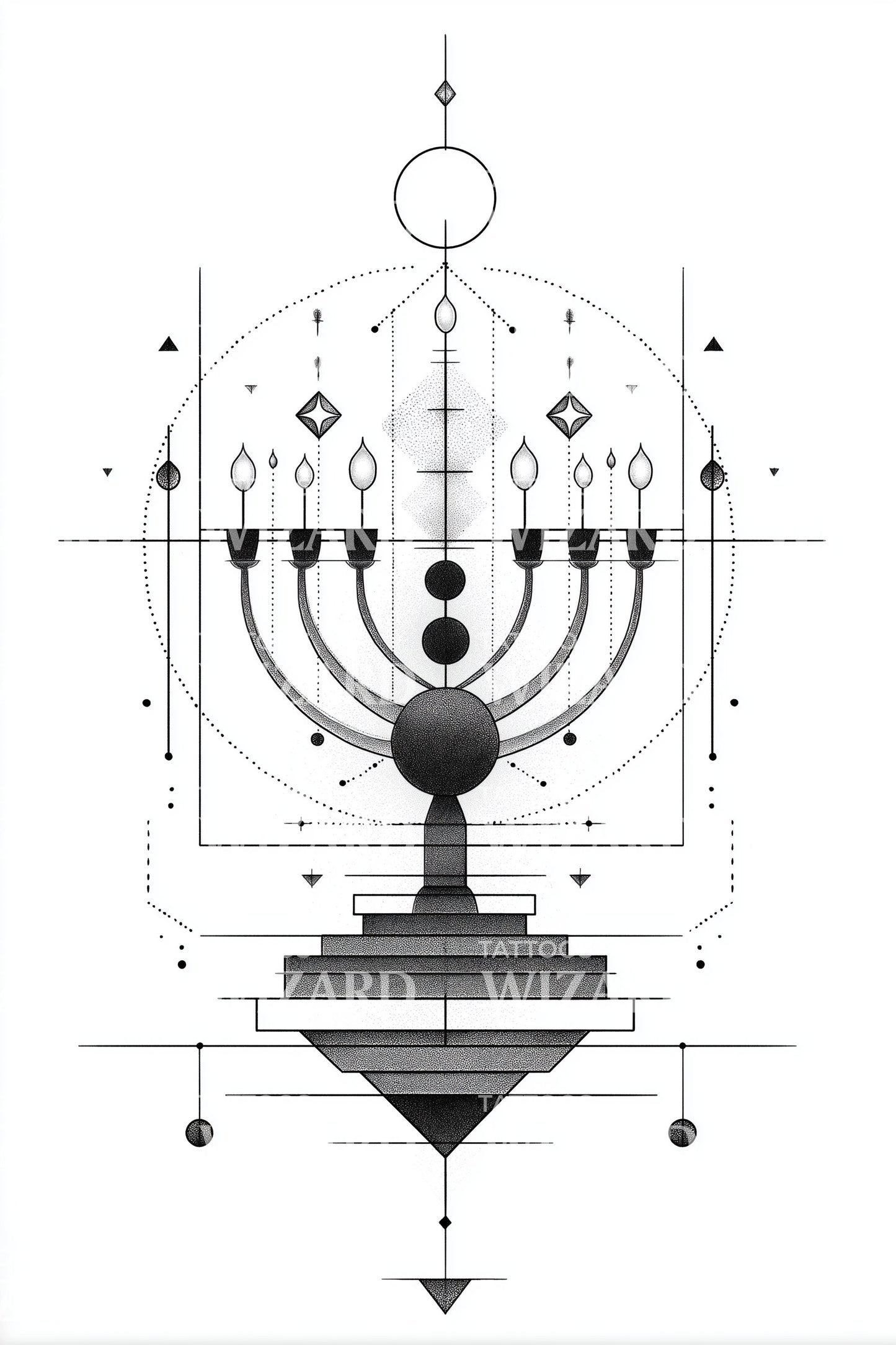 Geometric Menorah Light Tattoo Design