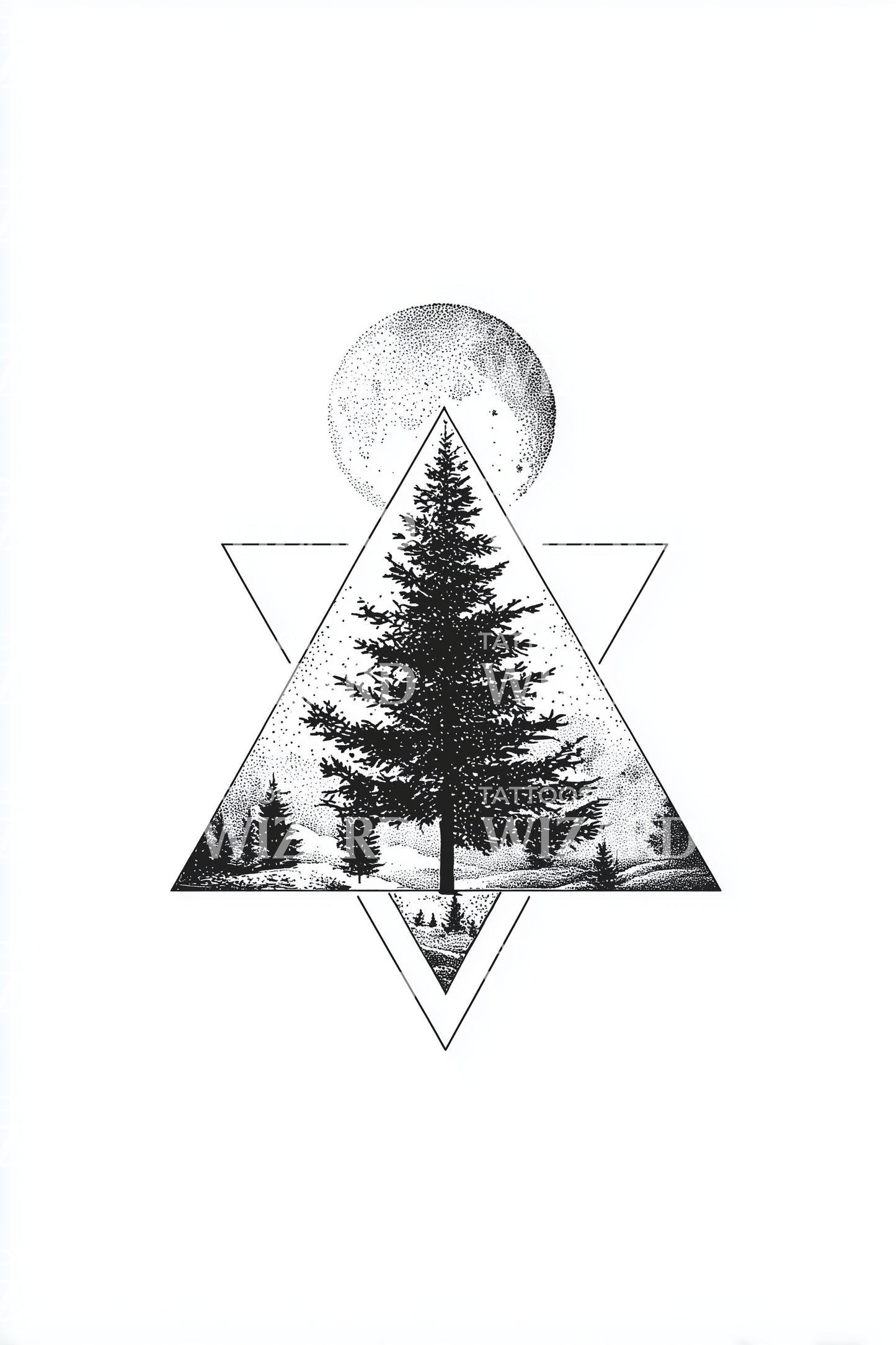 Geometric Mountain Moon Tattoo Design