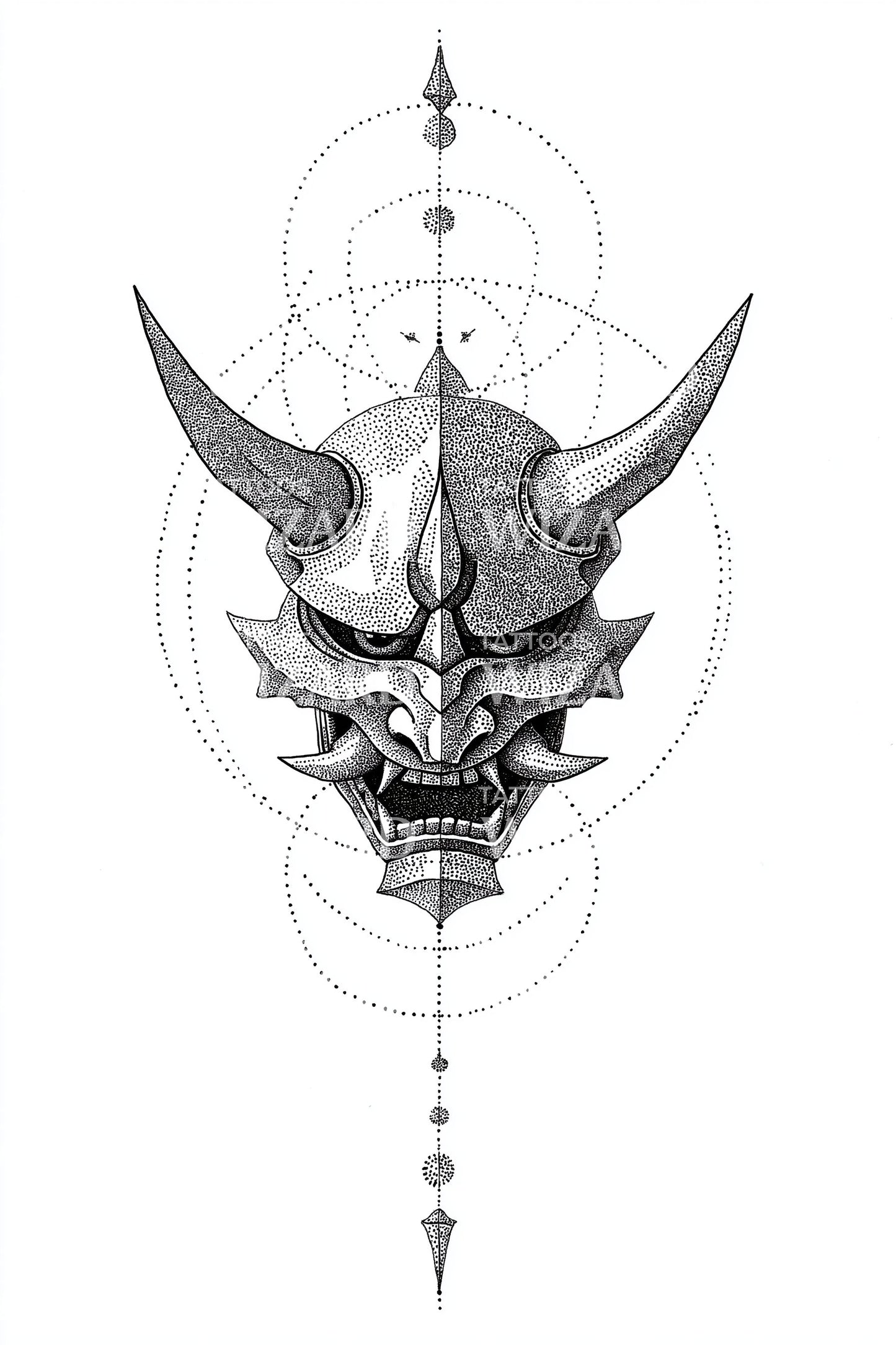 Geometrisch Oni Masker Tattoo Idee