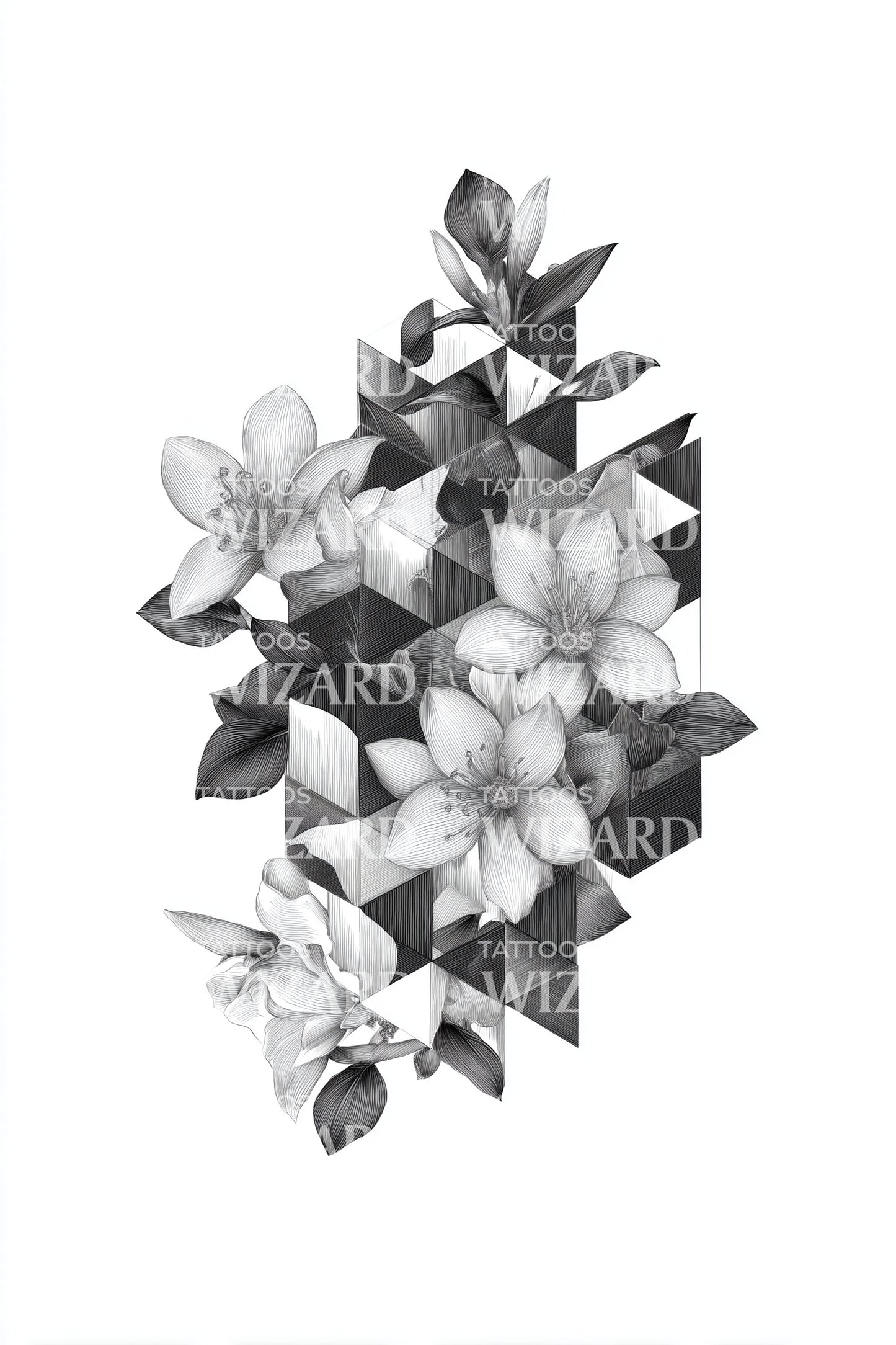 Design de Tatuagem Prisma Orquídea Geométrica