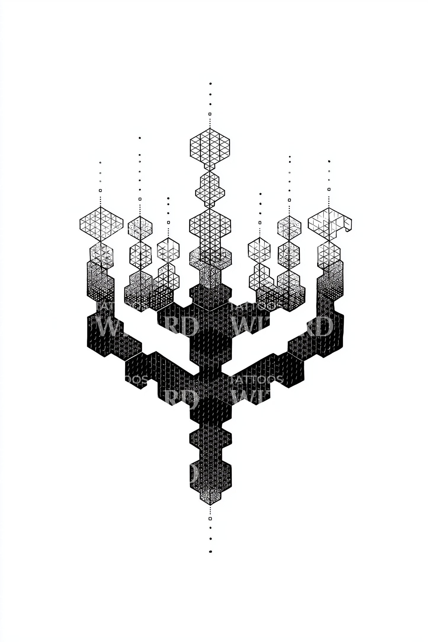 Geometric Pixel Chandelier Tattoo Design