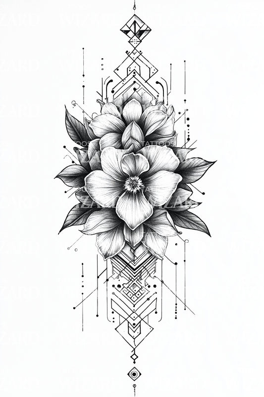 Illustrazione Tatuaggio Diamante Plumeria Geometrico