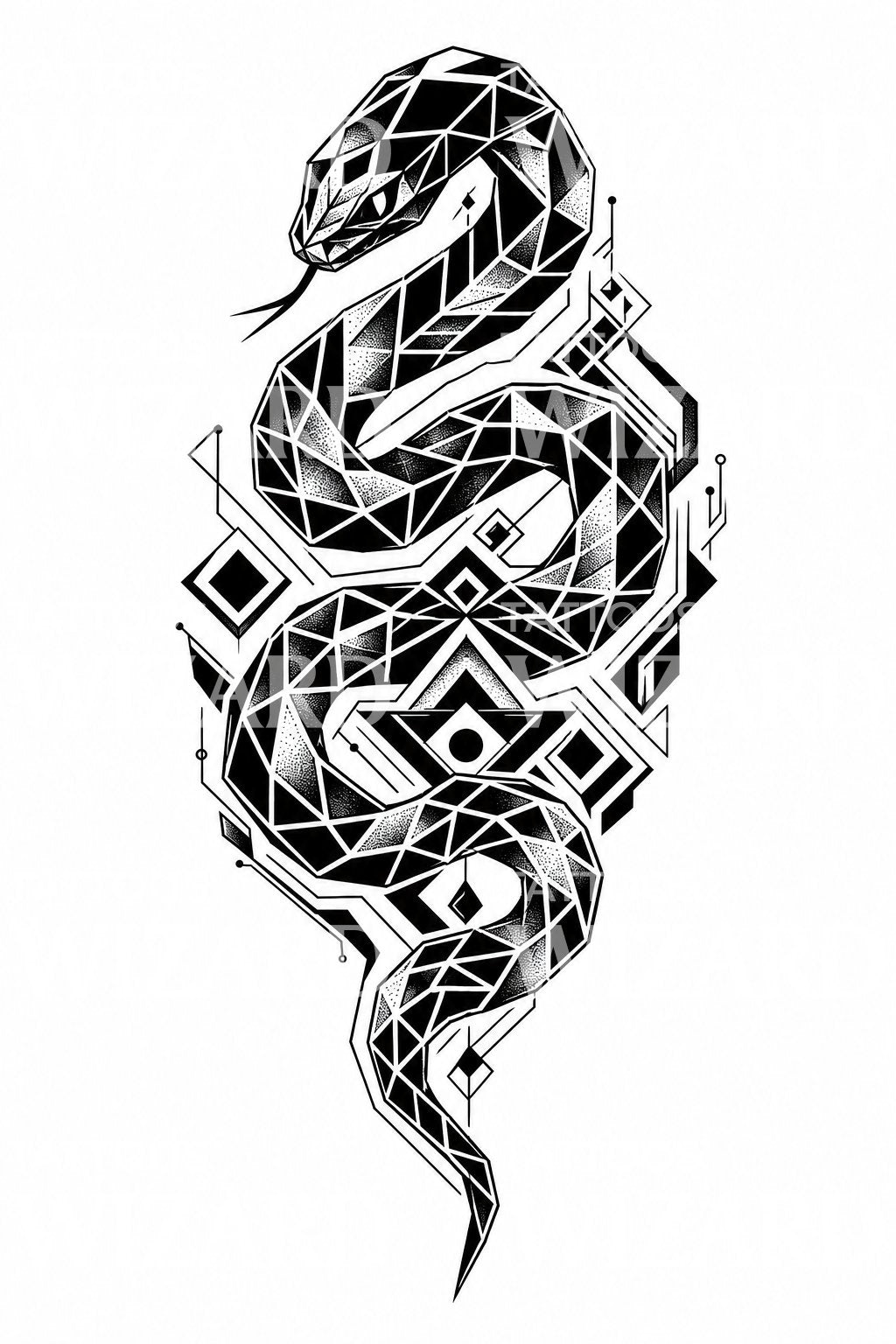 ジオメトリック スネーク ブラックワーク タトゥーデザイン – Tattoos