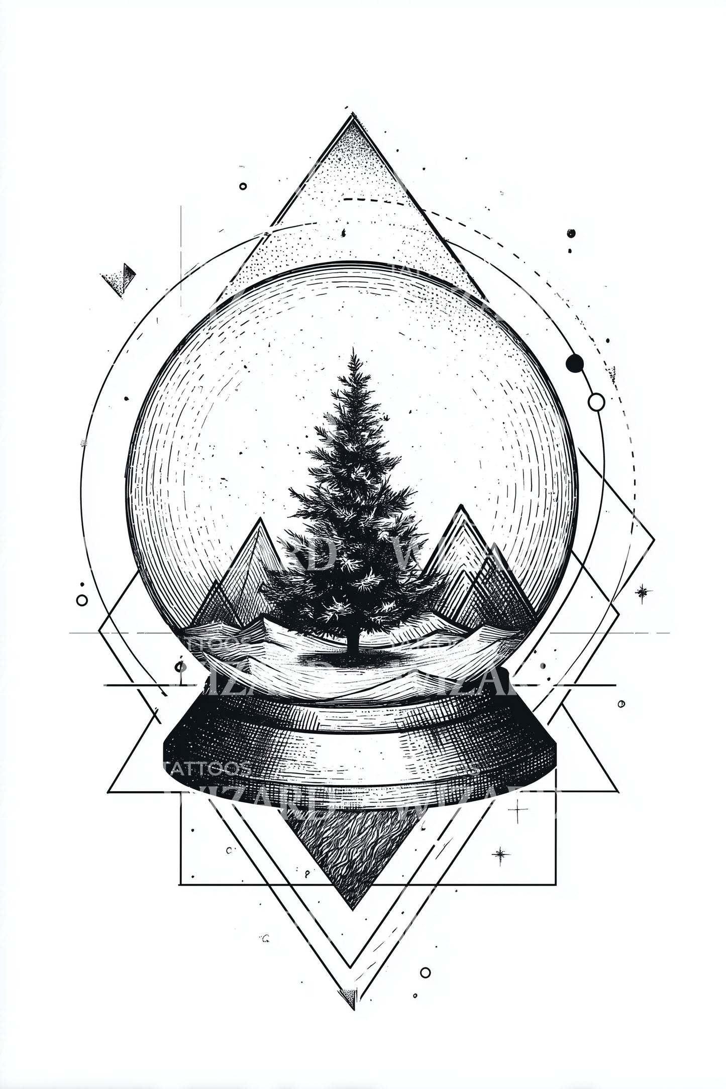 Geometric Snow Globe Tattoo Design