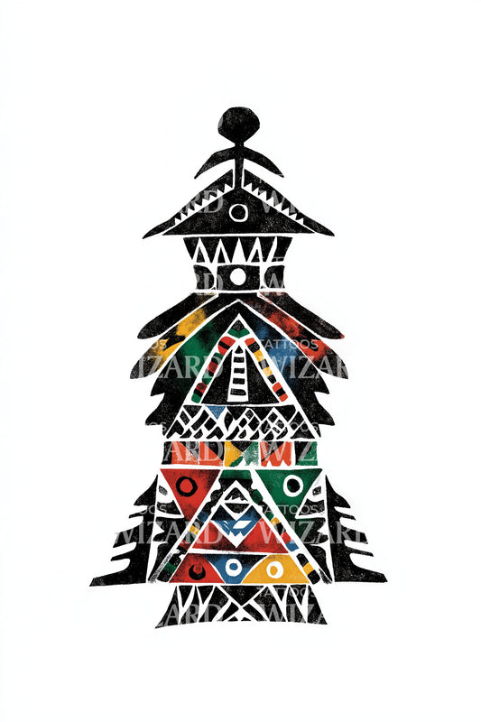 Geometrický tetovací motiv Totemový dům