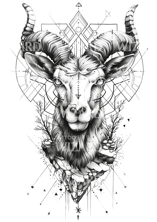 Geometrical Horned Goat Tattoo Design
