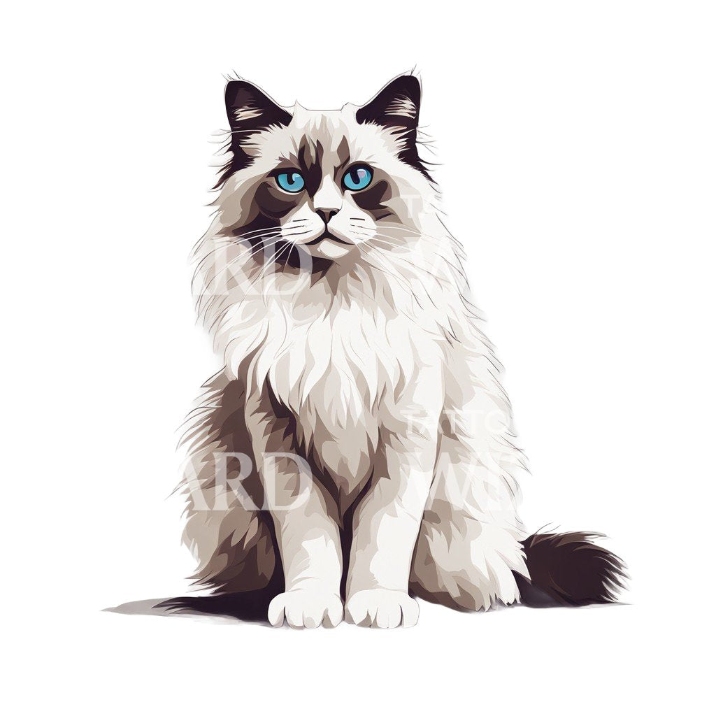 Ragdoll Cat with sitting Tattoo Design