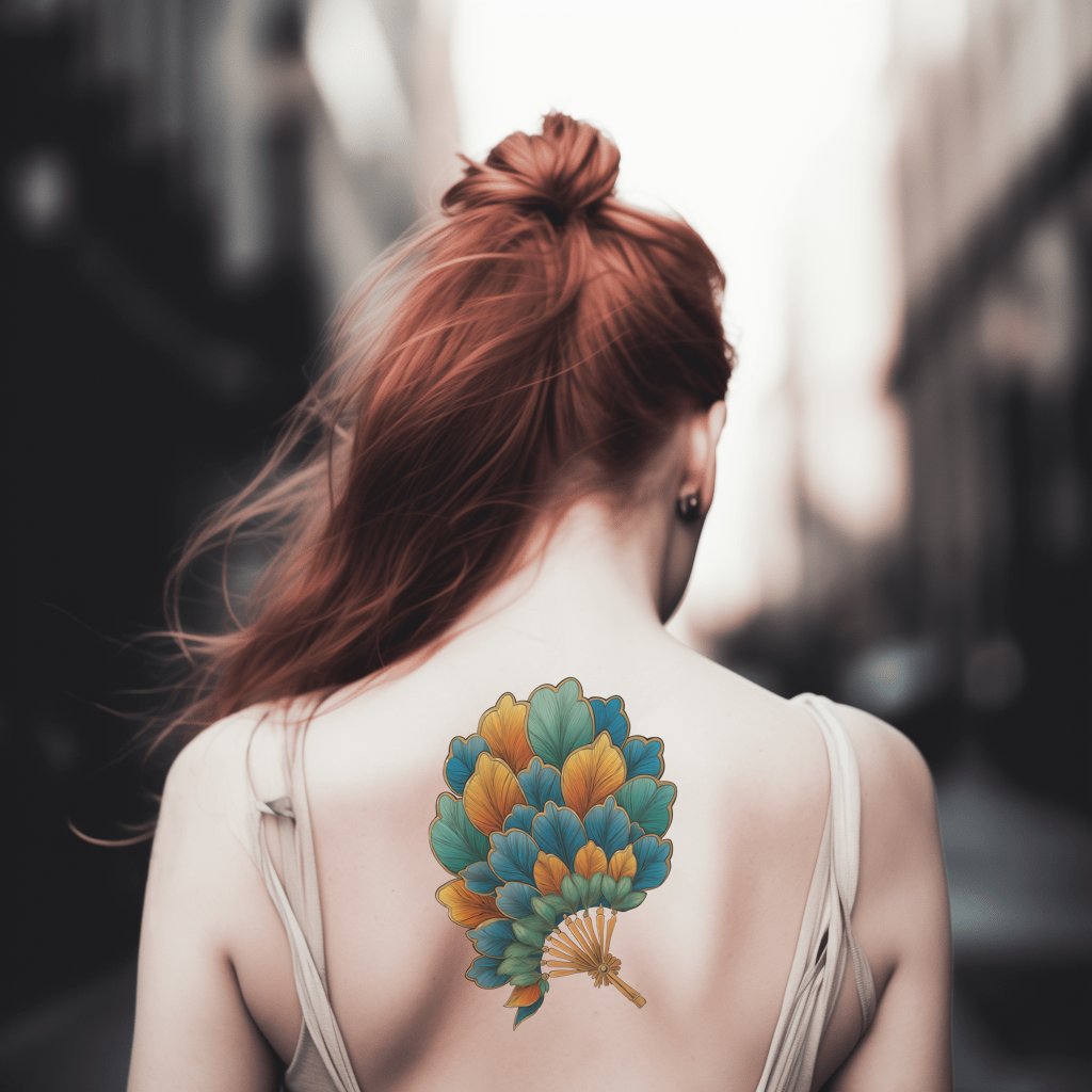 Golden Ginkgo Fan Tattoo Design