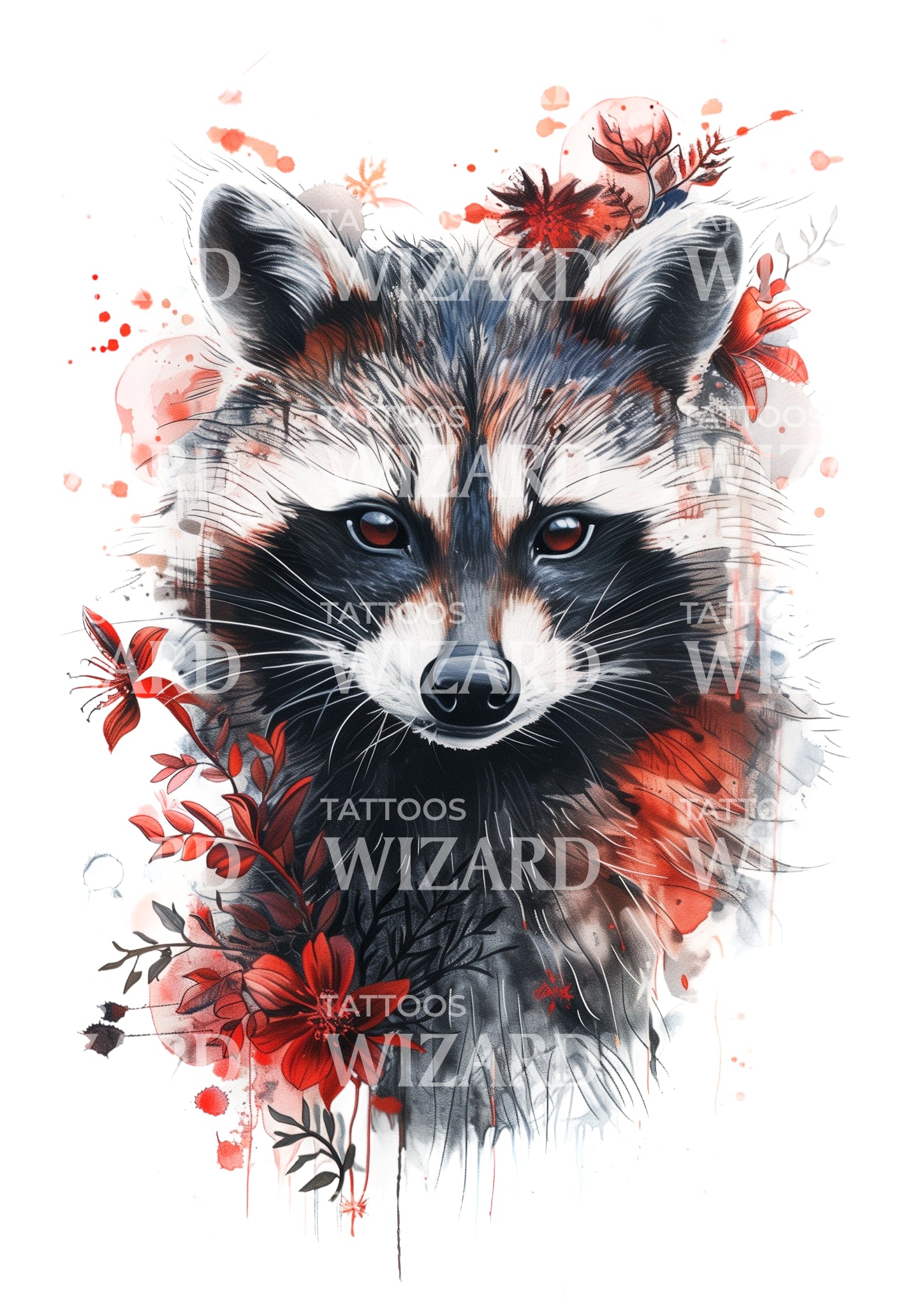 Girly Raccoon With Flowers Tattoo Idea