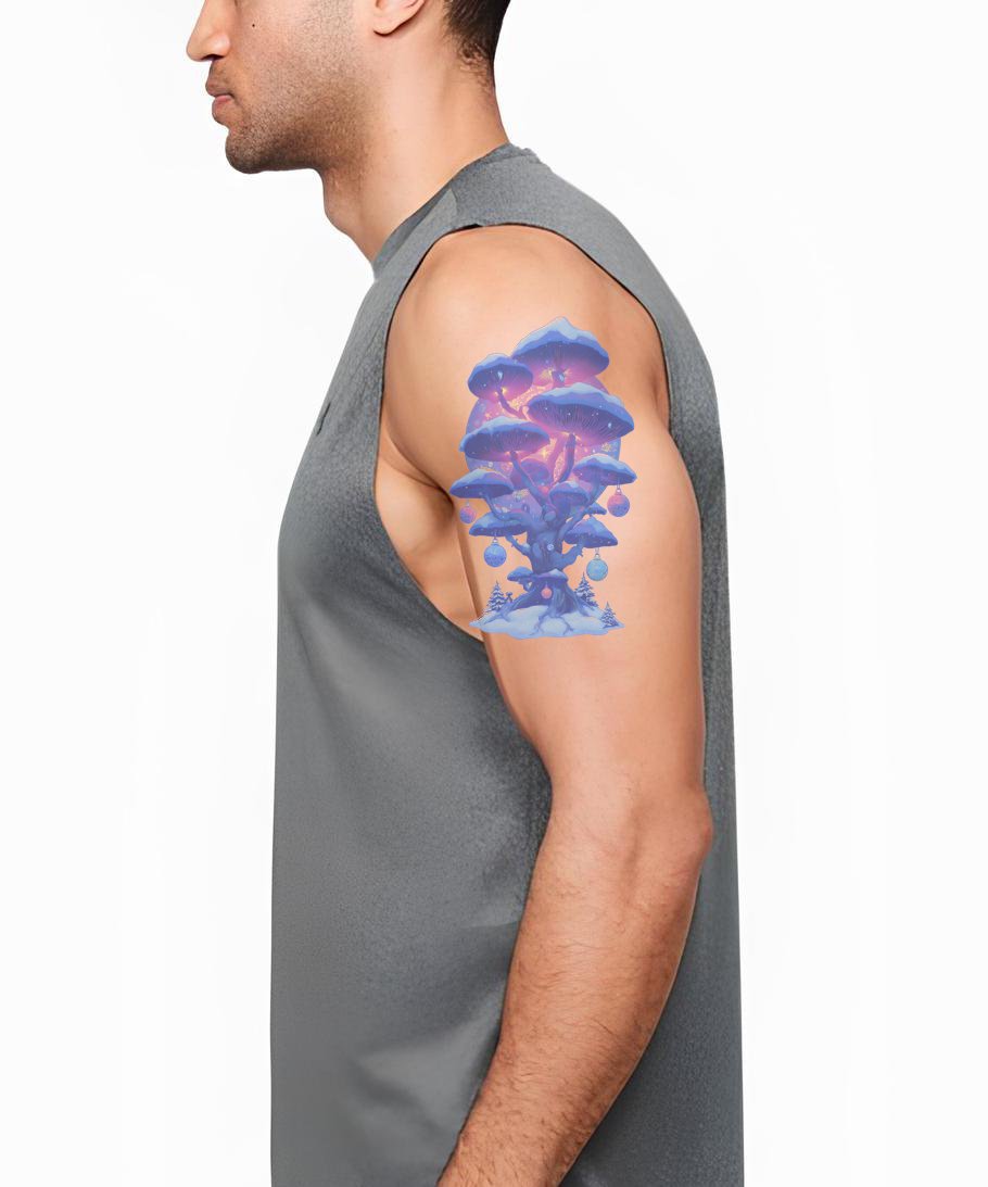 Glowing Mushroom Tower Tattoo Design