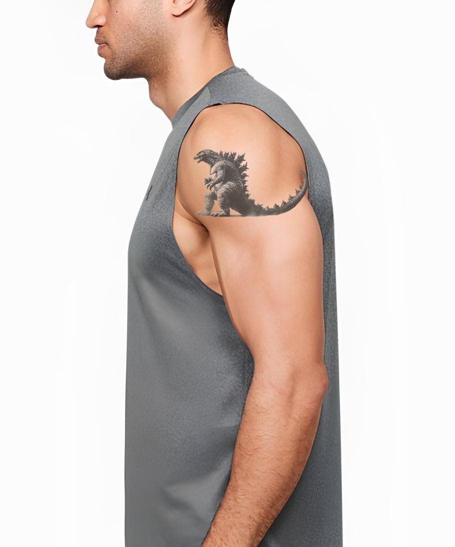 Godzilla svart- och grått bläck tatuering design