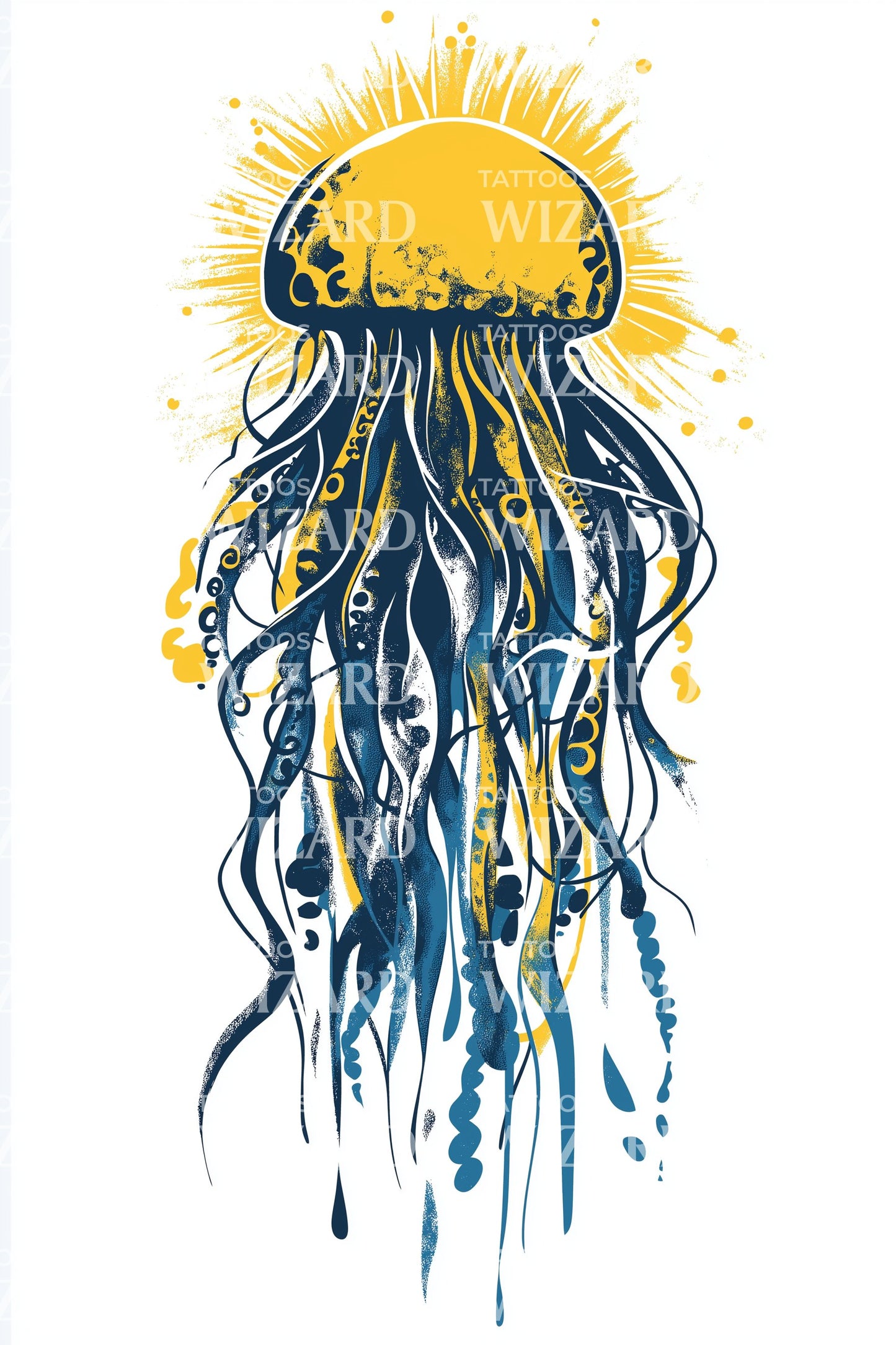Design de Tatuagem de Água-viva com Coroa Dourada