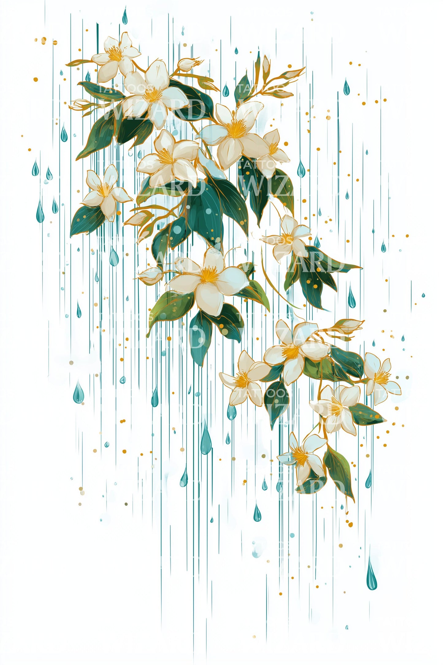 Gyllene Blommig Stänk Tatuering Illustration