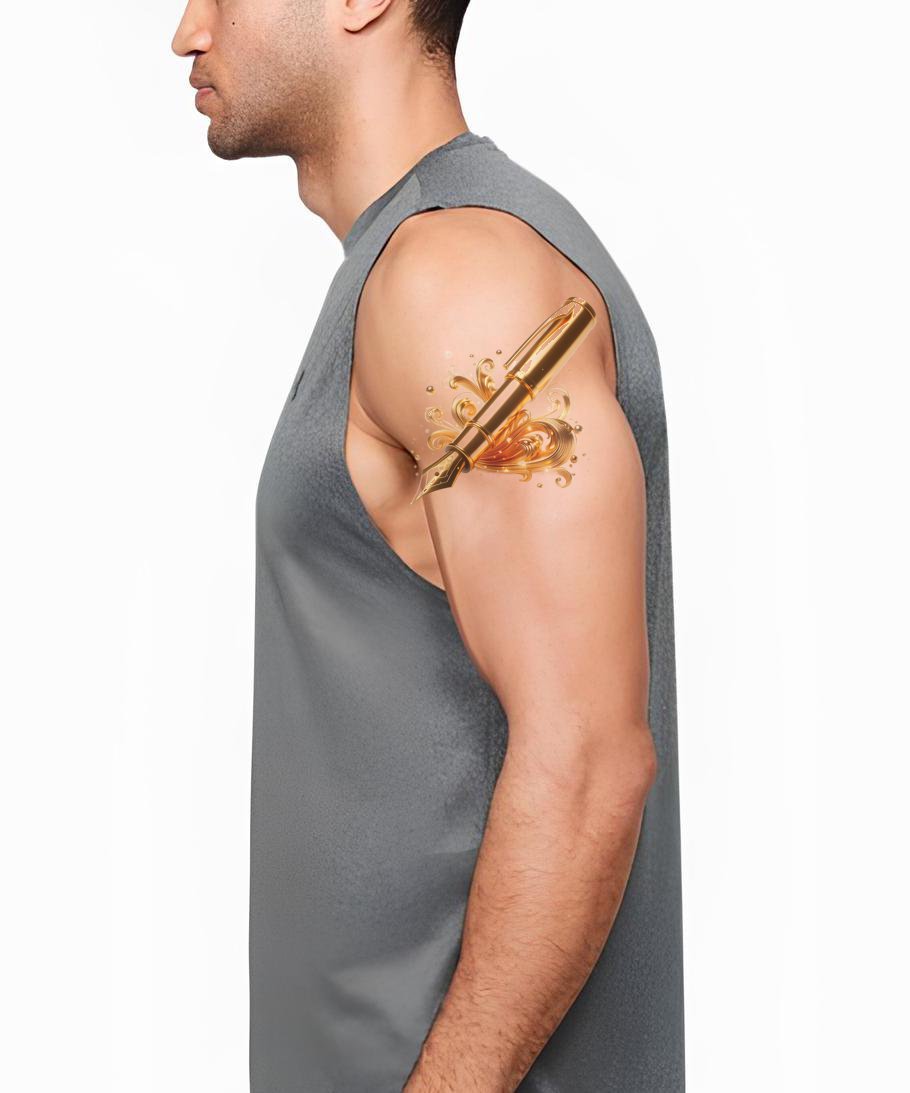 金色钢笔纹身创意