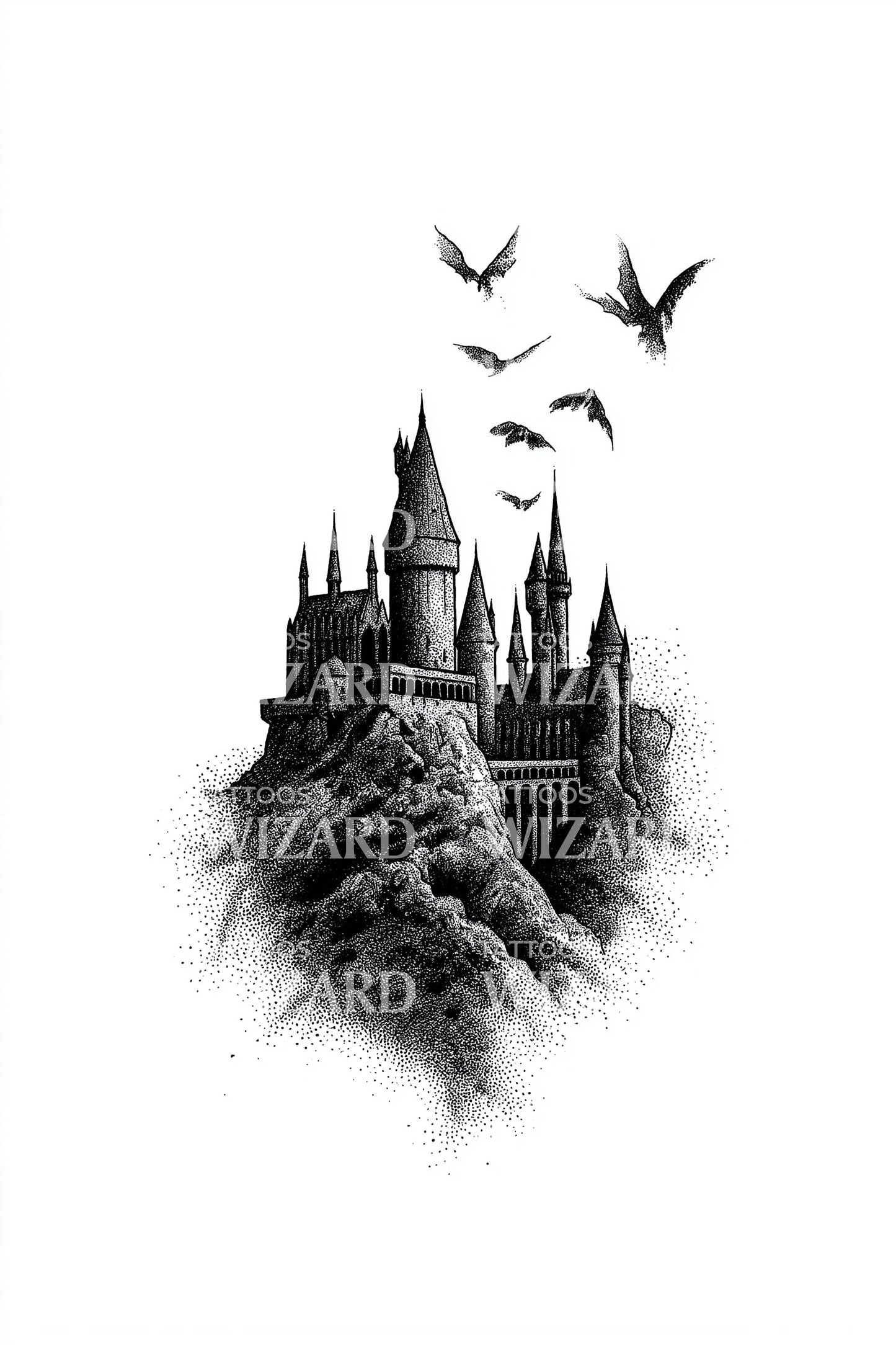 Gotisk slottsilhuett tatuering design