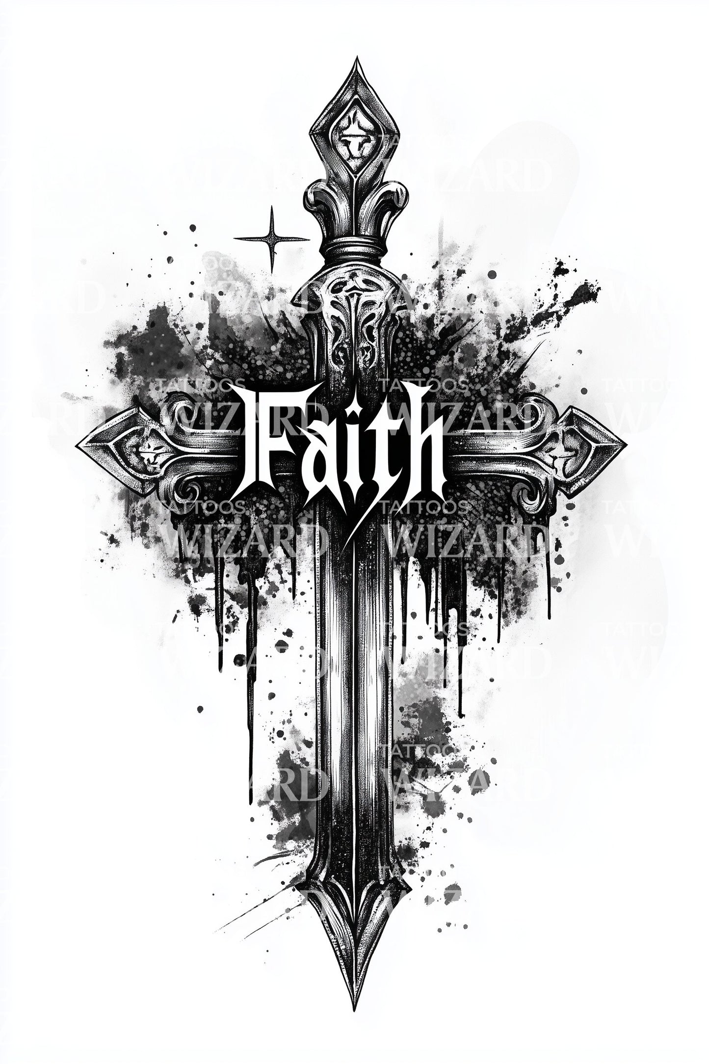 Gothic Faith Cross Tattoo Design