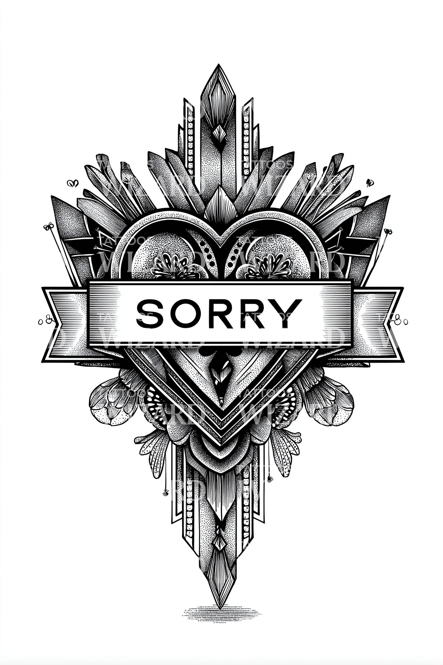 Diseño de tatuaje de corazón gótico "Sorry"