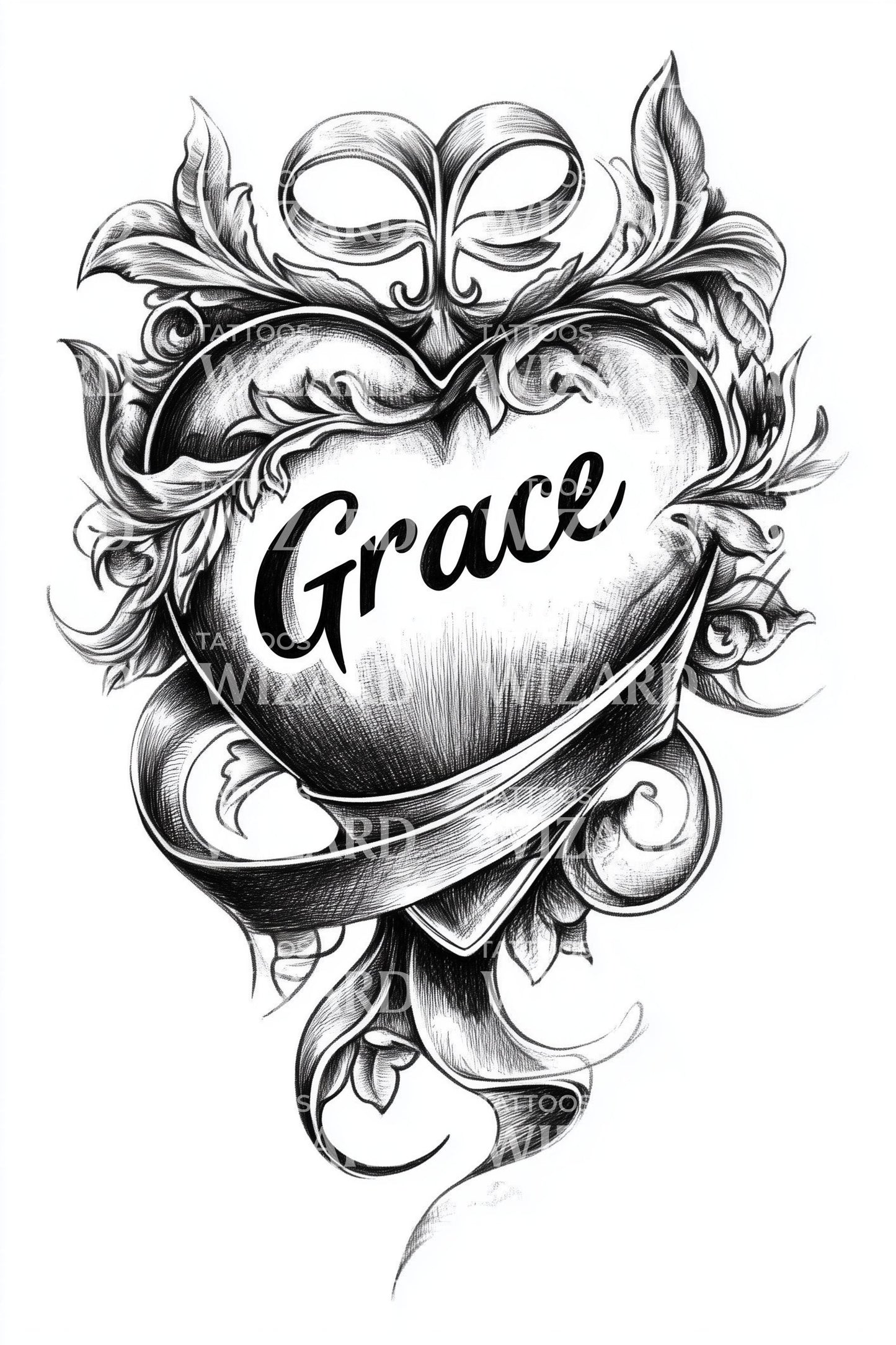Design tetování srdce Grace a banneru