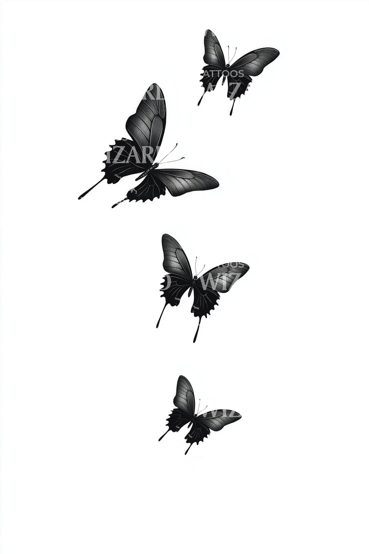 Graceful Butterfly Trio Tattoo Design