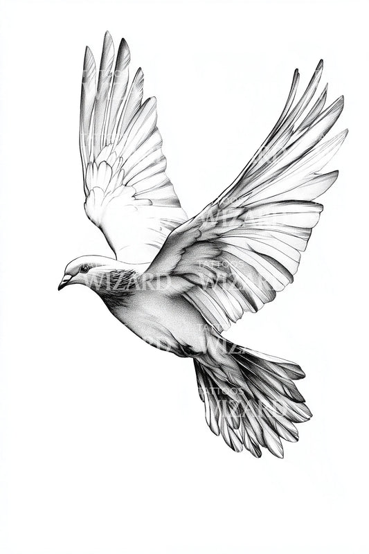 優雅な鳩の飛行タトゥーイラストレーション