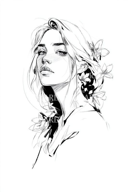 Design di tatuaggio ritratto femminile aggraziato